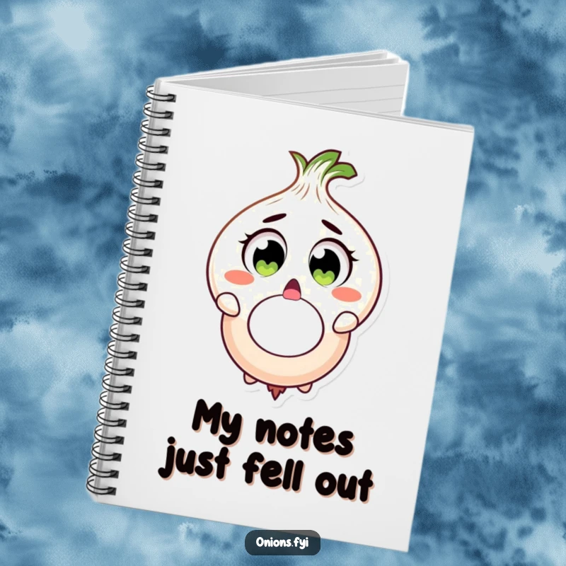Funny onion character surprised, dropping large onion ring, notebook cover, creative and funny gift.