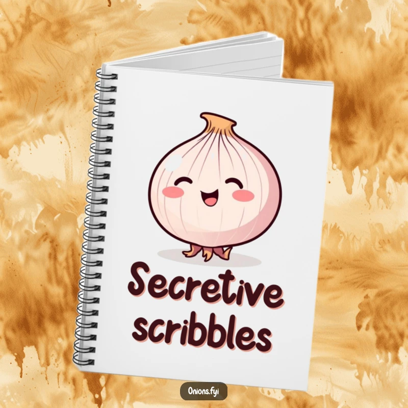 Funny Stealthy Onion Notebook with a happy onion tiptoeing stealthily on its small roots, for writing.