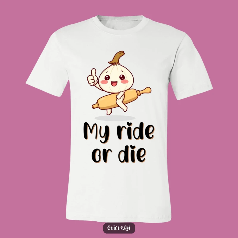 Funny Kawaii Onion T-Shirt: Cute Onion Riding Rolling Pin Hilarious Gift