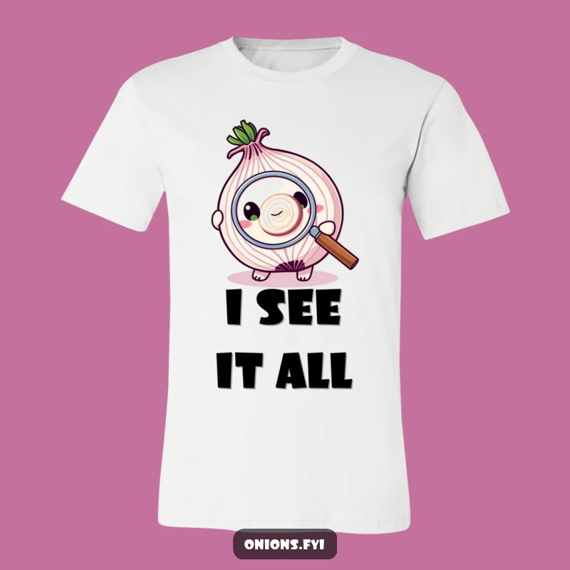 Funny Onion Investigator T-Shirt: Magnifying Glass Detail Tee, Punny Gift