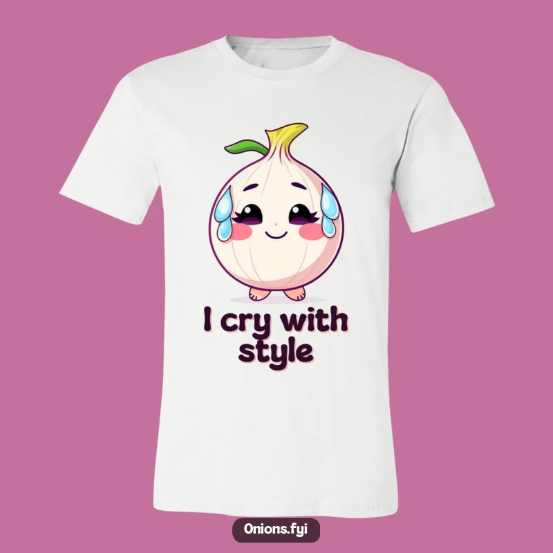 Funny T-Shirt: Smiling Onion with Tear Earrings, Veggie Humor Tee