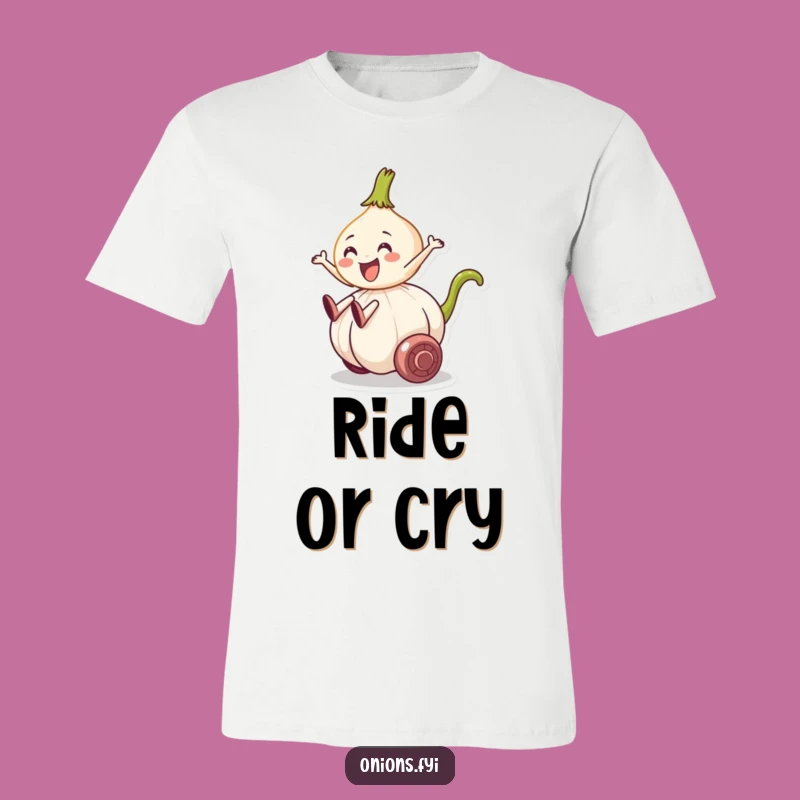 Funny Onion Garlic Ride T-Shirt - Hilarious Veggie Adventure Tee, Perfect Humorous Gift