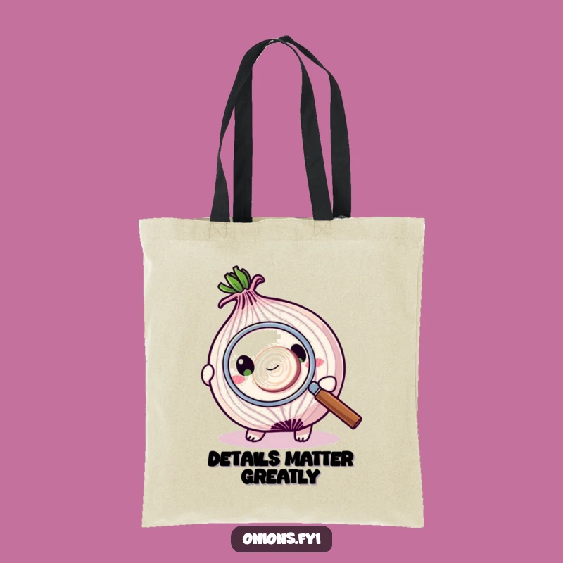 Funny Onion Tote Bag: Magnifying Glass Detail, Punny Accessory Gift