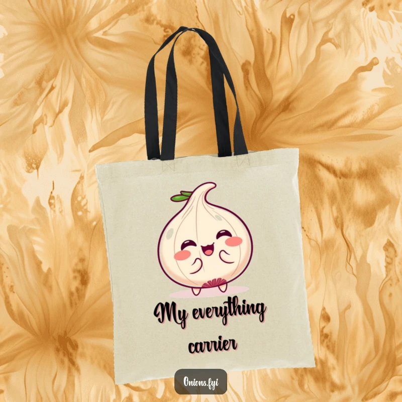Funny Tote Bag: Cute Kawaii onion character doing a silly wiggle, radiating charm and happiness. Perfect funny gift.
